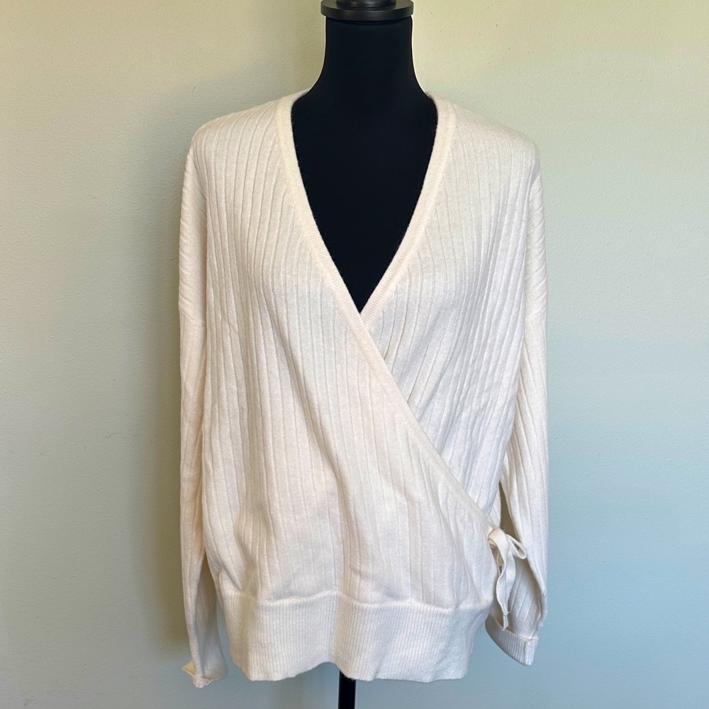 LOFT Cream V-Neck Wrap Sweater